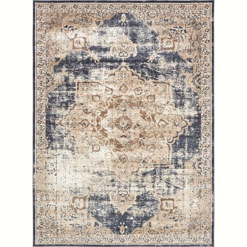 Unique Loom Chateau Collection Area Rug - Roosevelt (9'  x 12' 2" Rectangle Dark Blue/Beige)