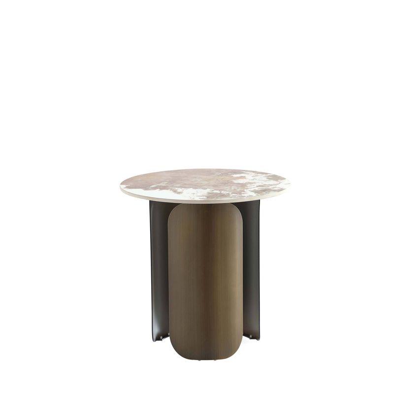 Monica Round Sintered Stone and Gold Metal End Table