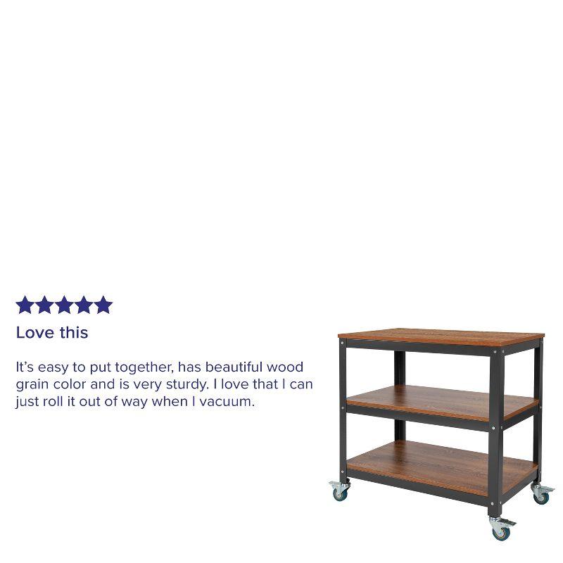 Flash Furniture Livingston Collection 30"W Rolling Storage Cart with Metal Wheels in Brown Oak Wood Grain Finish