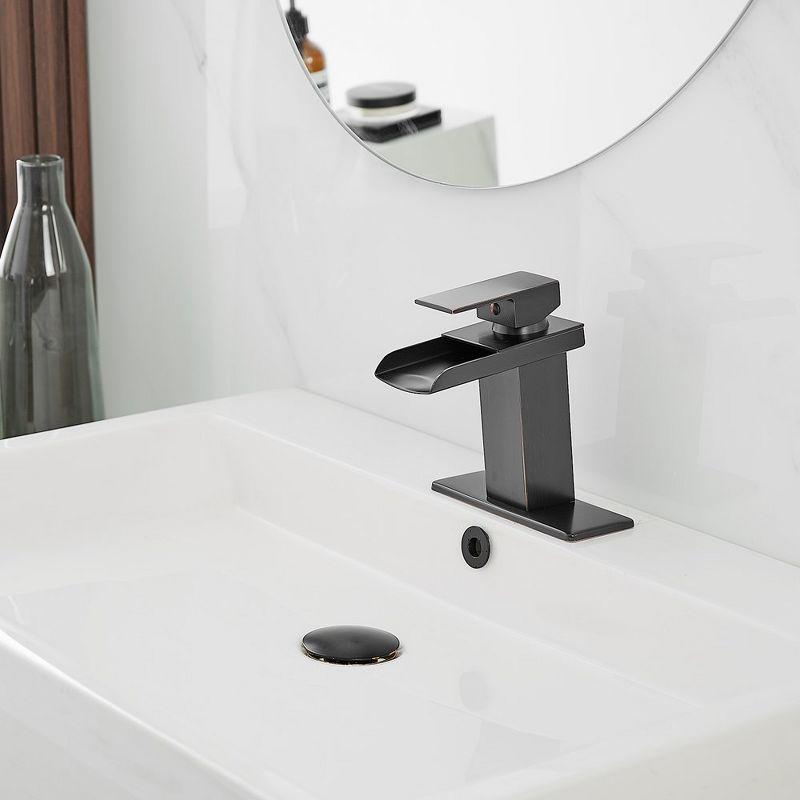 BWE Waterfall Single Hole Single-Handle Low-Arc Bathroom Faucet With Supply Line