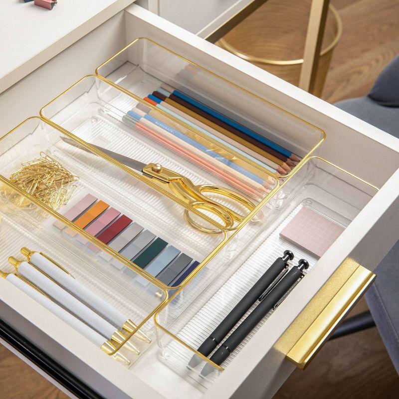 Thomas Martha Stewart Plastic Stackable Office Desk Drawer Organizers with Metallic Trim, 12" x 3"