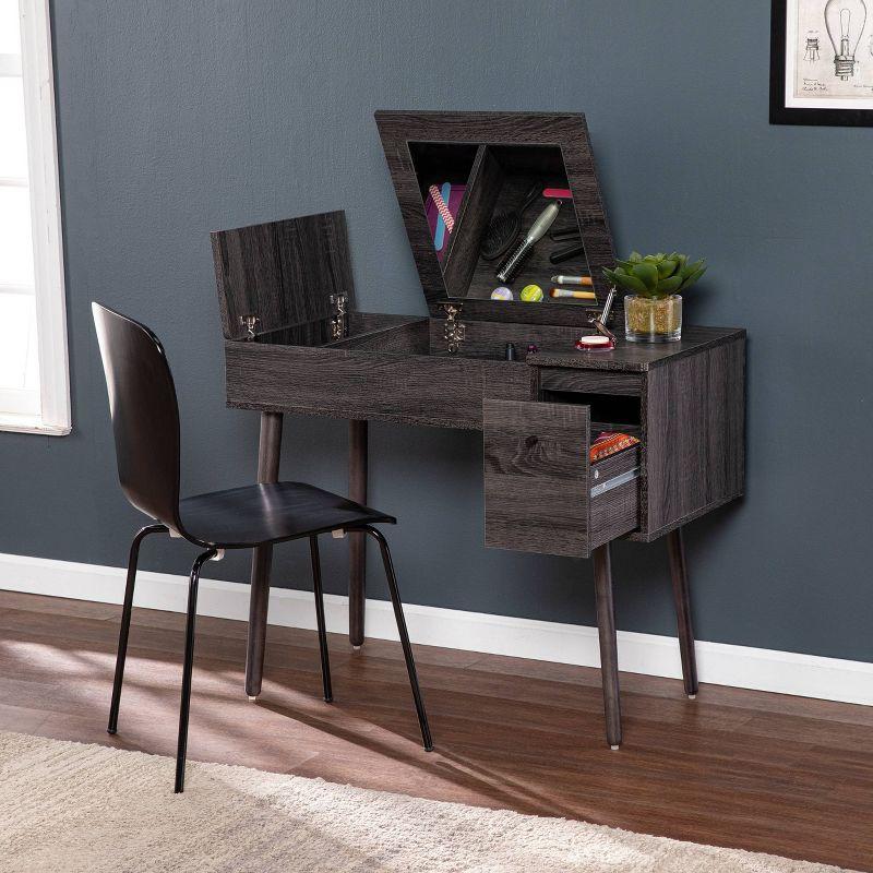 Harzen Storage Vanity with Mirror Black - Holly & Martin: Hidden Compartment, Telescoping Legs