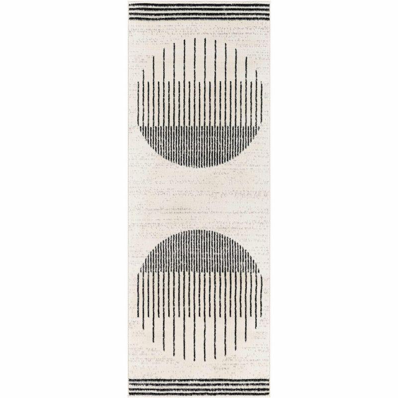 Black and Off-White Striped Polypropylene Runner Rug