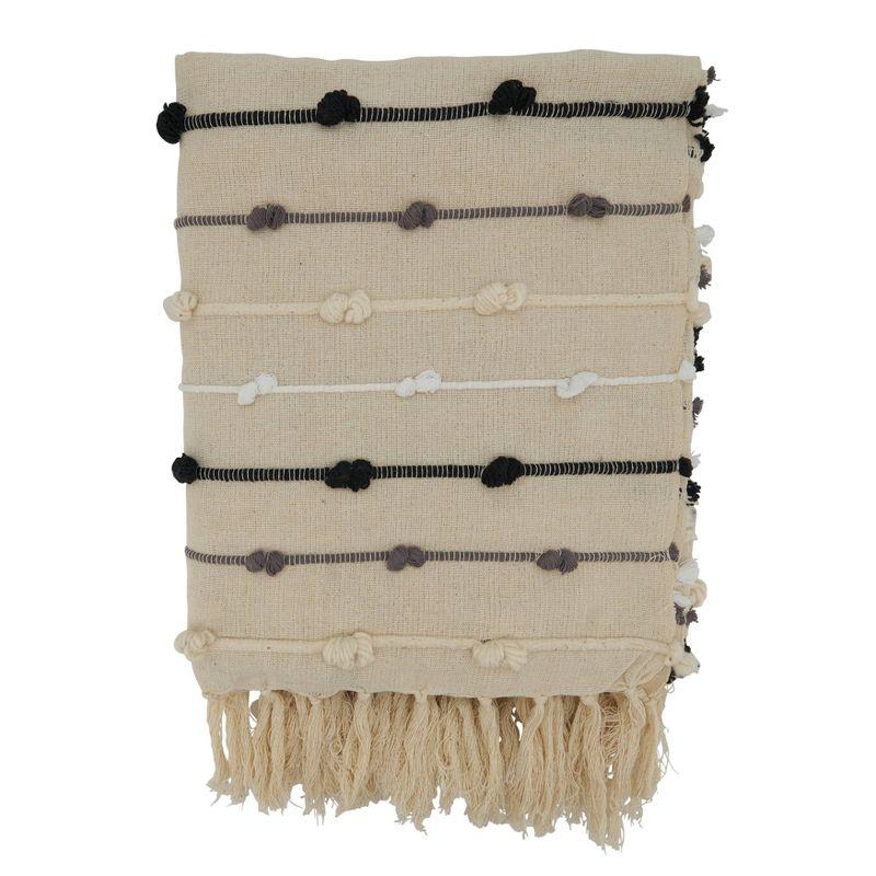 50"x60" Beige Cotton Knotted Design Throw Blanket