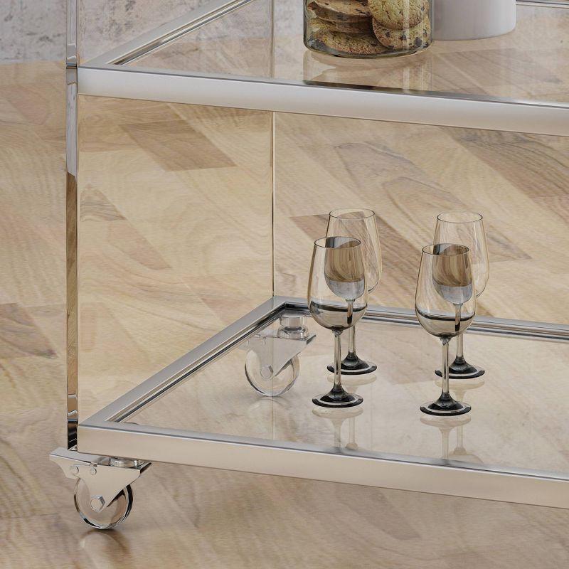 Yves Acrylic Bar Trolley Clear - Christopher Knight Home: Tempered Glass Shelves, Modern Serving Cart with Casters/Wheels
