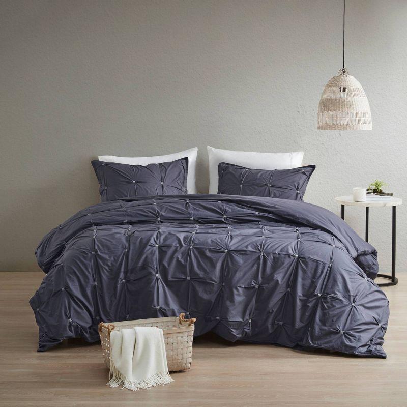 Dasya 3 Piece Elastic Embroidered Cotton Duvet Cover Set