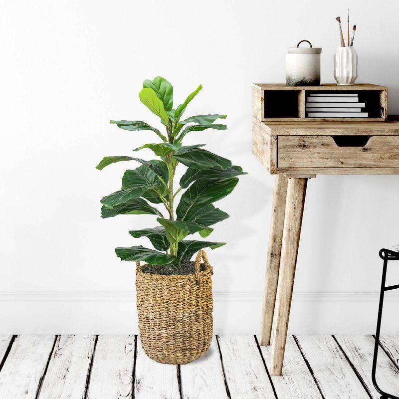 LCG Florals 30" x 16" Artificial Fig Plant in Basket with Handles: Indoor Faux Floor Plant, Polyester, Wicker Basket