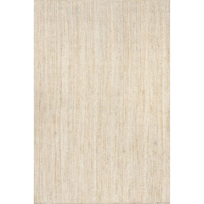 Nuloom 10 Square Rigo Jute Hand Woven Indoor Area Rug, Off White, Solid Farmhouse Design, Natural Fiber Bedroom, Living Room, Kitchen,