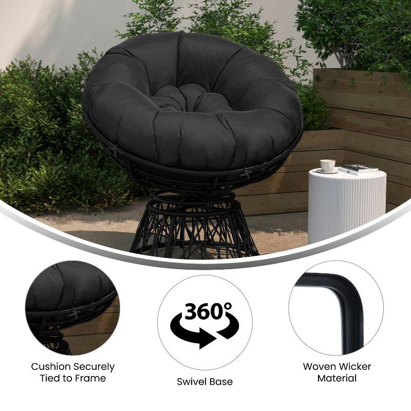 Merrick Lane Papasan Style Woven Wicker Swivel Patio Chair with Removable All-Weather Cushion