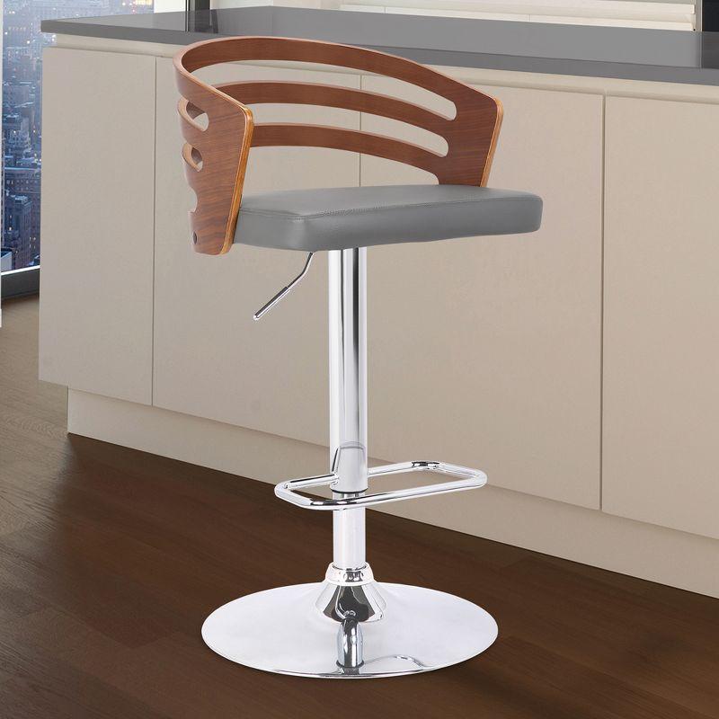 Contemporary Gray Faux Leather & Walnut Swivel Barstool