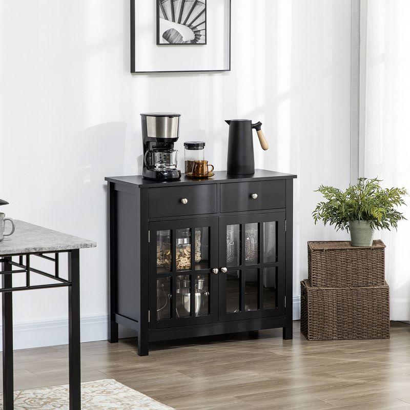 Black Wood Sideboard Buffet Cabinet with Glass Doors