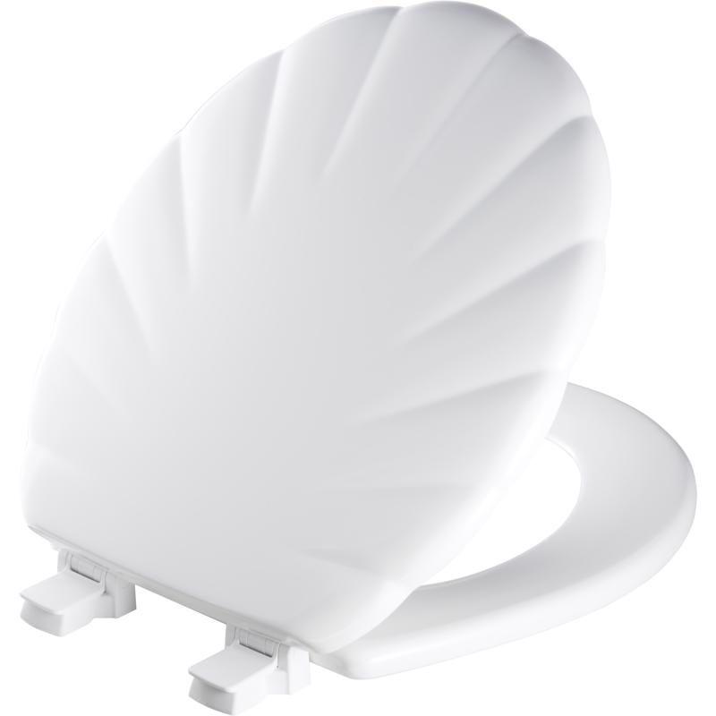 Shell Sculptured Wood Toilet Seat, Easily Removes for Cleaning, Hinges Never Loosen, Round
