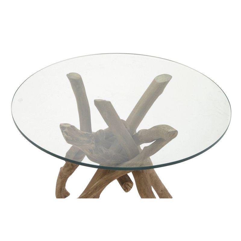 Log and Glass Round Accent Table Tan - Olivia & May: Handmade, No Assembly, Indoor Use