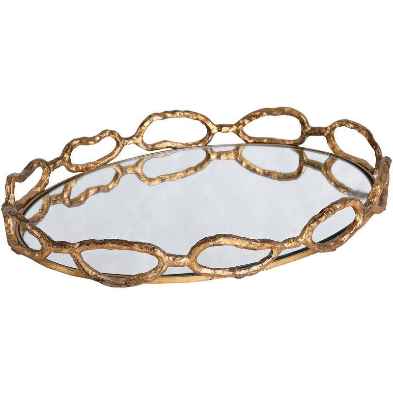 Gold Leaf Round Metal Mirrored Decorative Tray