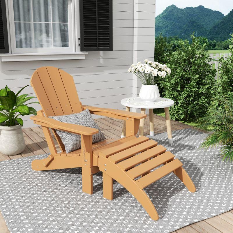 Teak HDPE Outdoor Folding Adirondack Chair with Ottoman Set