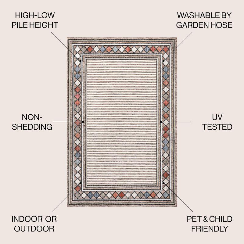 JONATHAN Y Sebastian High-Low Modern Diamond Border Brown/Ivory 3 ft. x 5 ft. Indoor/Outdoor Area Rug
