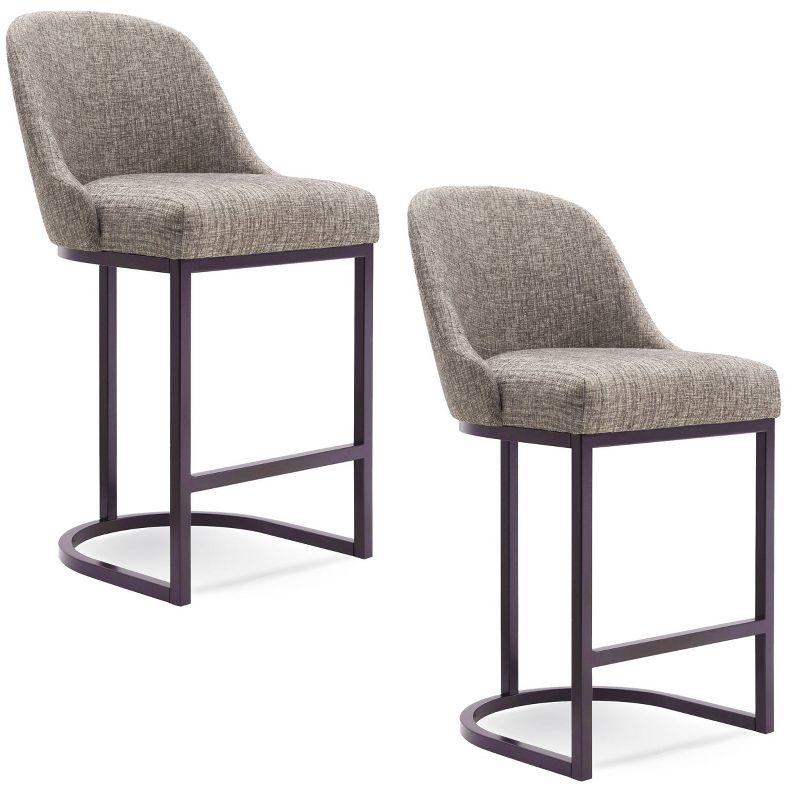 Espresso Metal and Gray Linen Barrelback Counter Stool, Set of 2