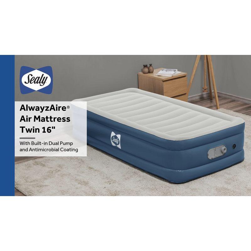 Twin Blue and White Raised Air Mattress with Built-in Dual Pump