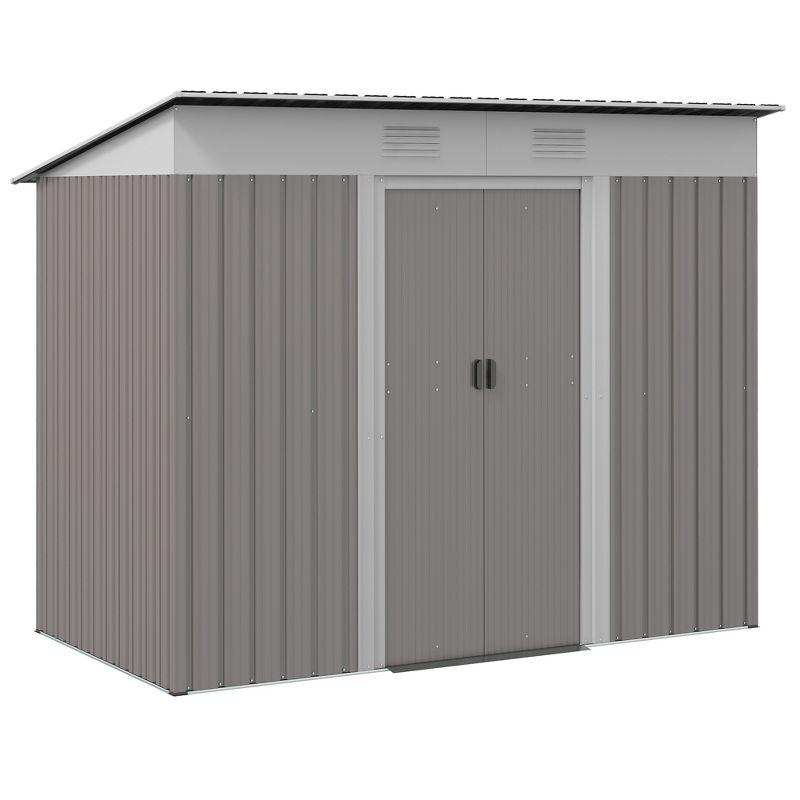 Outsunny 7' x 4' Metal Garden Shed, Backyard Tool Storage Shed with Dual Locking Doors, 2 Air Vents and Steel Frame, Light Gray