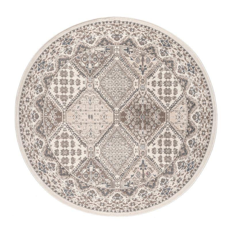 Nuloom 6 Round Becca  Tiled Indoor Area Rug, Beige, Faded Transitional Design, Stain Resistant, BedroomLiving Room, Kitchen,