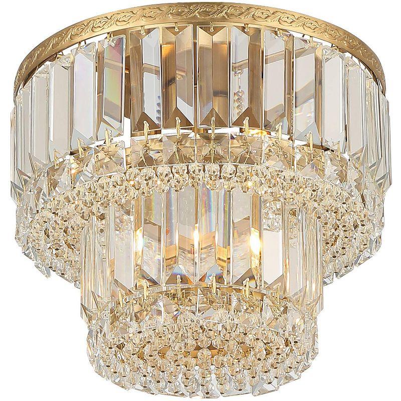 Vienna Full Spectrum Magnificence Modern Ceiling Light Flush Mount Fixture 10 1/2" Wide Soft Gold 3-Light LED Faceted Crystal for Bedroom Living Room