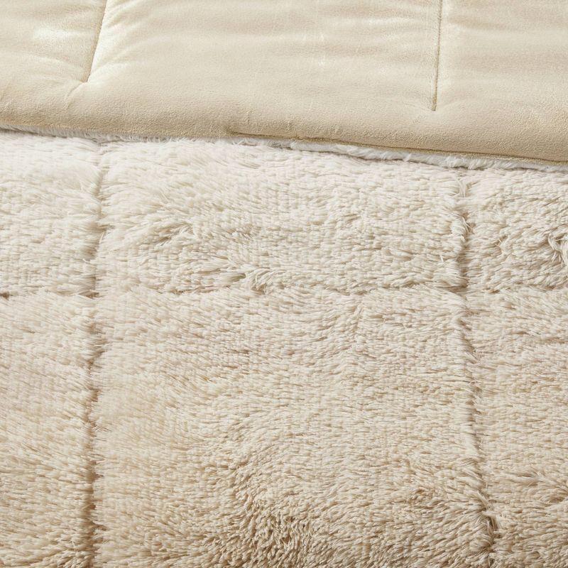 Natural Ombre Twin Shaggy Faux Fur Comforter Set