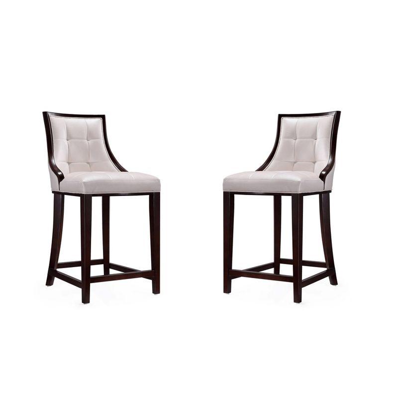 Pearl White and Walnut Faux Leather Counter Stools, Set of 2