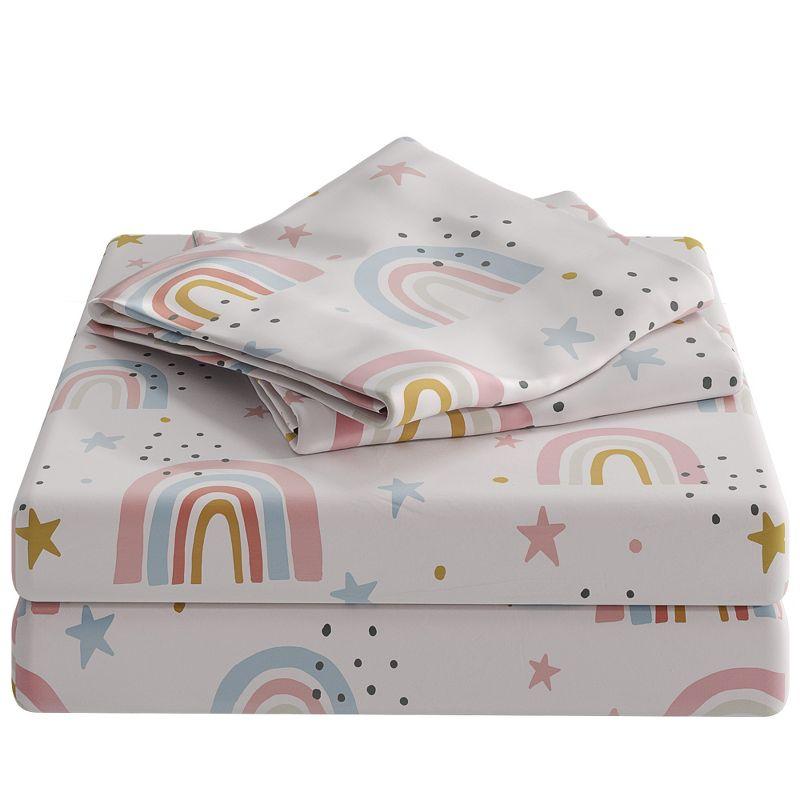 Kids Full-Size White Rainbow Microfiber Sheet Set