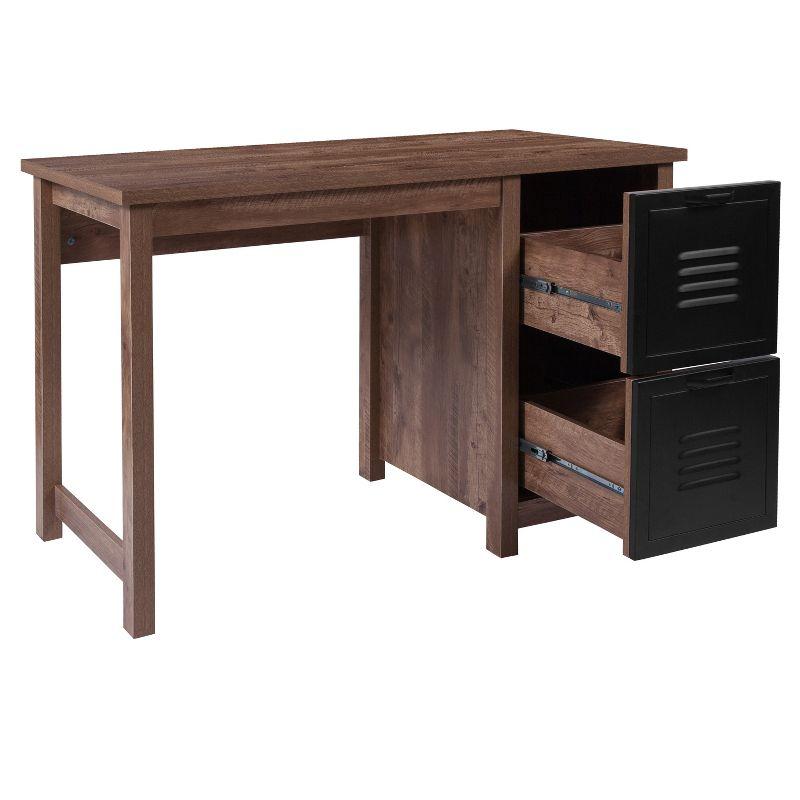 Executive Black Wood Desk with Metal Drawers and Oak Finish