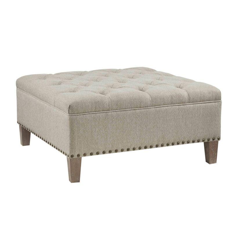 Kylie Tufted Square Cocktail Ottoman Taupe - Madison Park: Elegant Button Tufted, Nailhead Trim