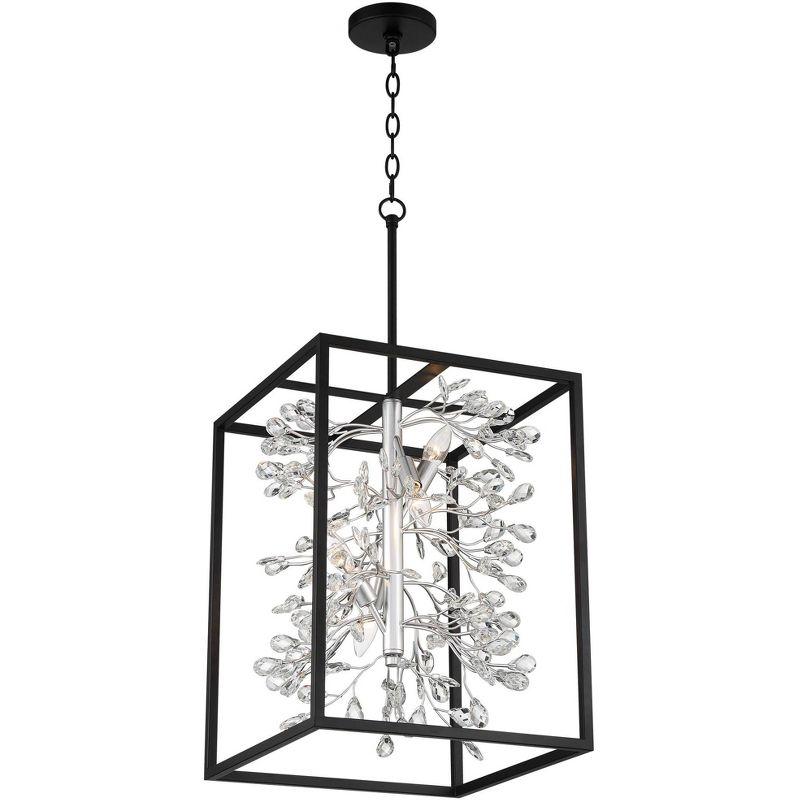 Possini Euro Design Black Silver Pendant Chandelier 15 1/4" Wide Modern Clear Crystal Flower Vine 4-Light Fixture for Dining Room House