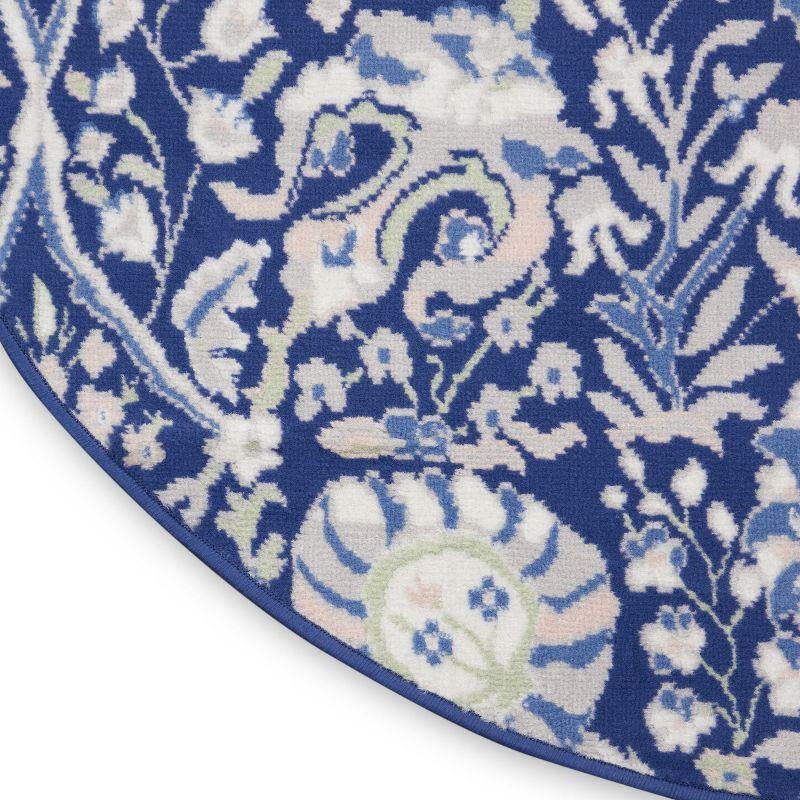 Navy Multicolor Floral Round 8' Synthetic Area Rug