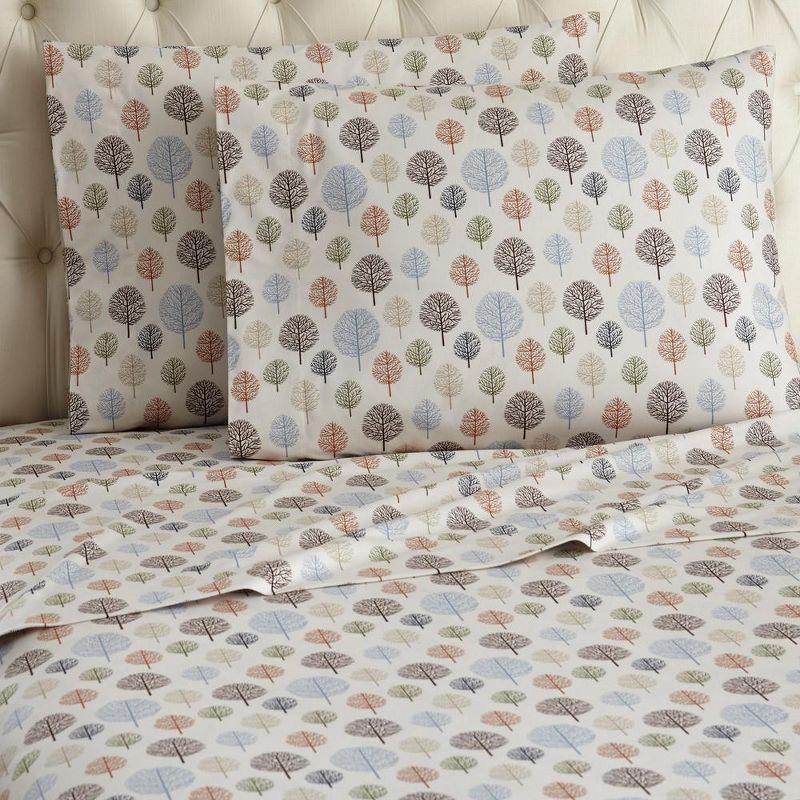 Micro Flannel Shavel Durable & High Quality Luxurious Printed Sheet Set Including Flat Sheet, Fitted Sheet & Pillowcase, Full - Trees