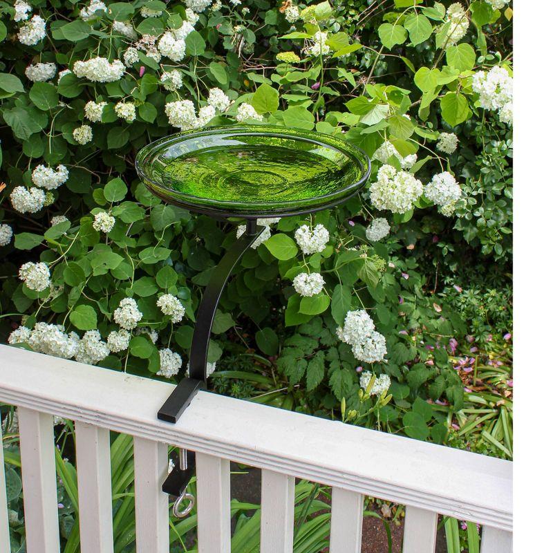 Achla Designs 13.7" x 19.5" x 14" Reflective Crackle Glass Birdbath Bowl with Rail Mount Bracket: Weather-Resistant, No Assembly Required