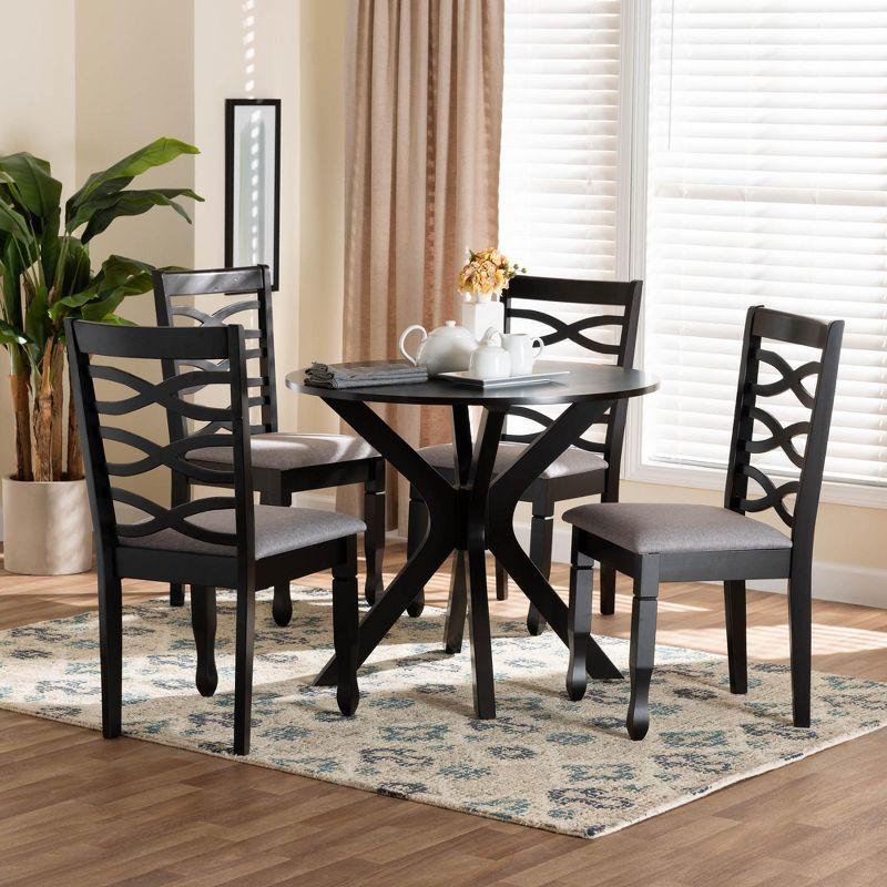 Mila Retro Grey Fabric and Dark Brown Wood 5-Piece Dining Set