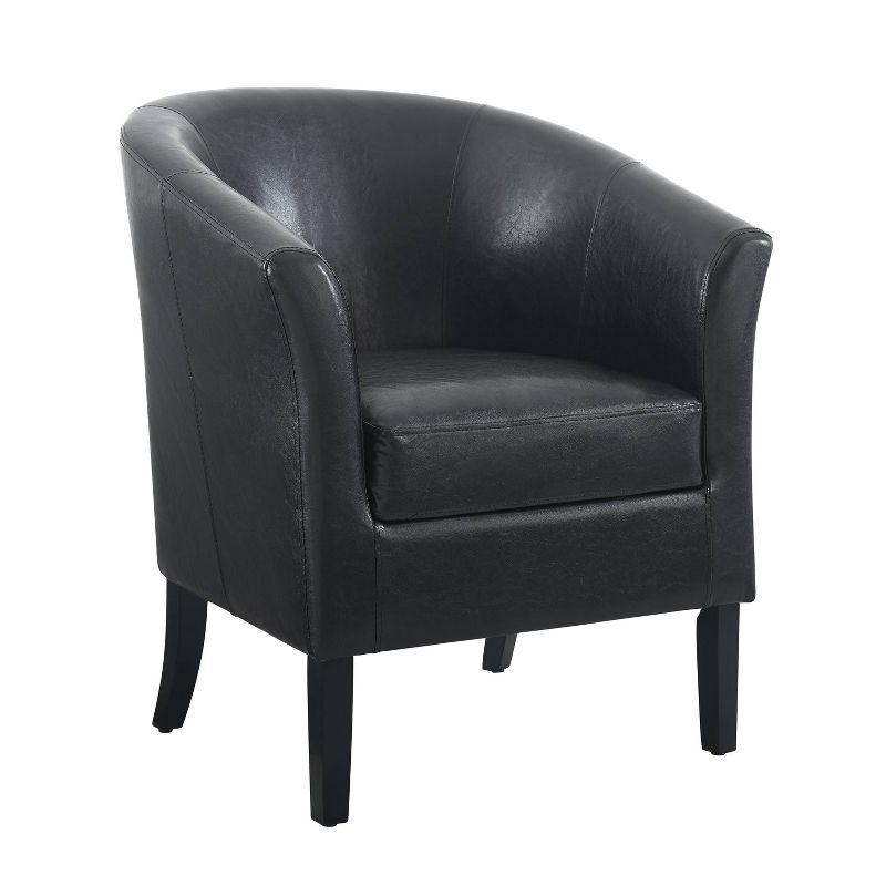 Modern Barrel Black Faux Leather Accent Chair with Wood Frame