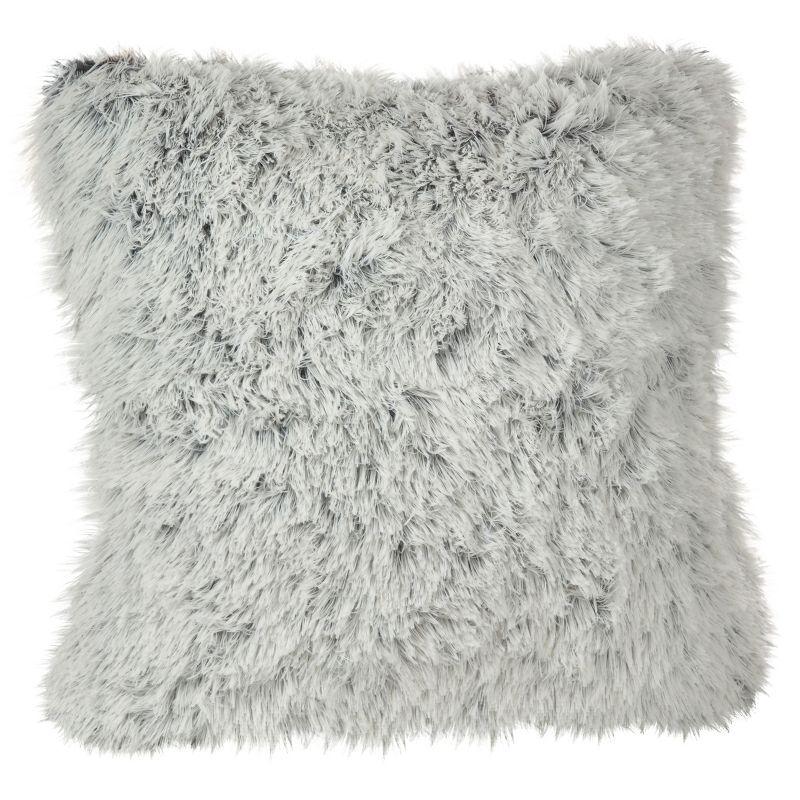 Gray Faux Fur Feather Fill Square Decorative Pillow