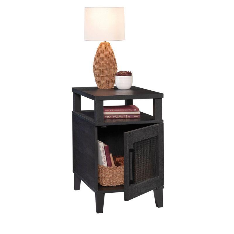 Raven Oak Rectangular Side Table with Storage and Rattan Insert