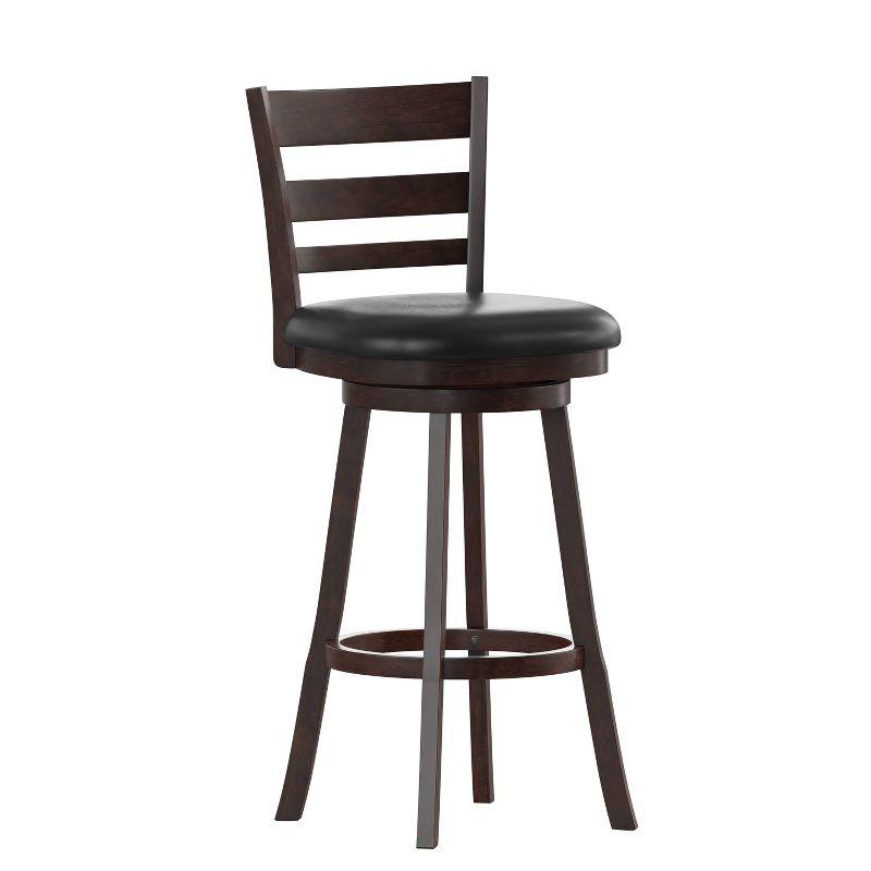 Taylor & Logan Zayne Barstool Espresso: Round Faux Leather, Wood Frame, 300 lbs Capacity