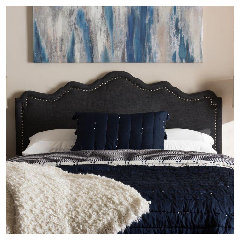 Queen Nadeen Modern Fabric Headboard with Nailhead Trim - Baxton Studio: Adjustable, Polyester, Rubberwood