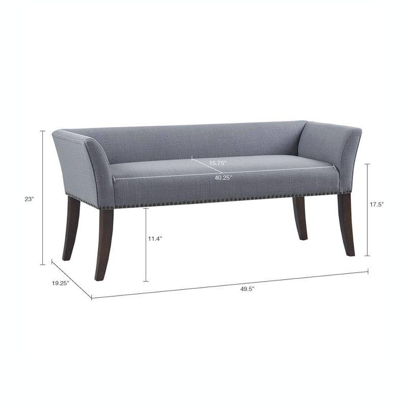 Slate Blue Upholstered Bench with Espresso Wood Legs