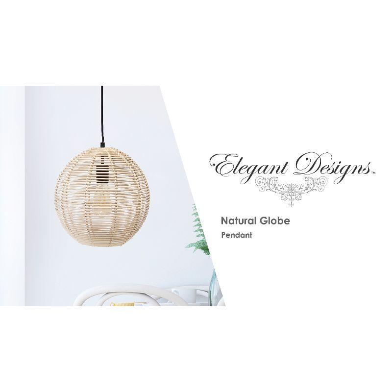 Natural Globe Pendant Ceiling Light Beige - Elegant Designs: Rattan Fixture, UL Listed, 60W Max