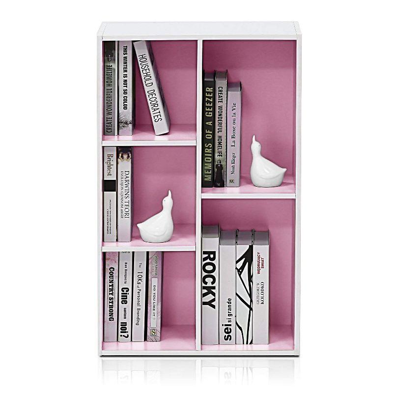 Furinno 5-Cube Reversible Open Storage Bookcase Toy Storage Cabinet Organizer,White/Pink