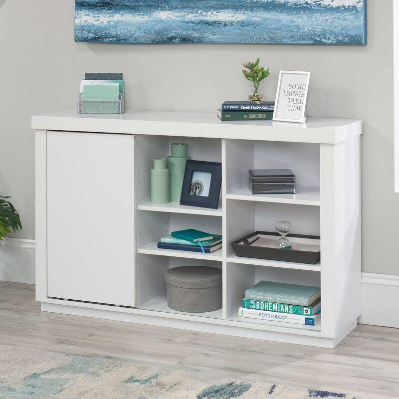 White Adjustable Wood Bookcase with Sliding Door