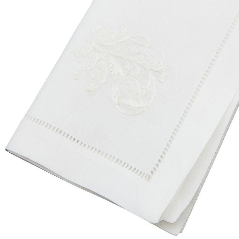 Saro Lifestyle Embr'd White Vine Hemstitch Napkin, 20" Square, White (Set of 6)