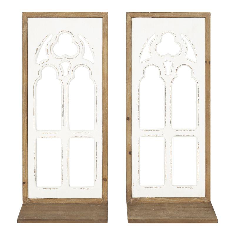 Kate and Laurel Mirabela Rectangle Wood Wall Sconce, 2 Piece, Rustic Brown and White