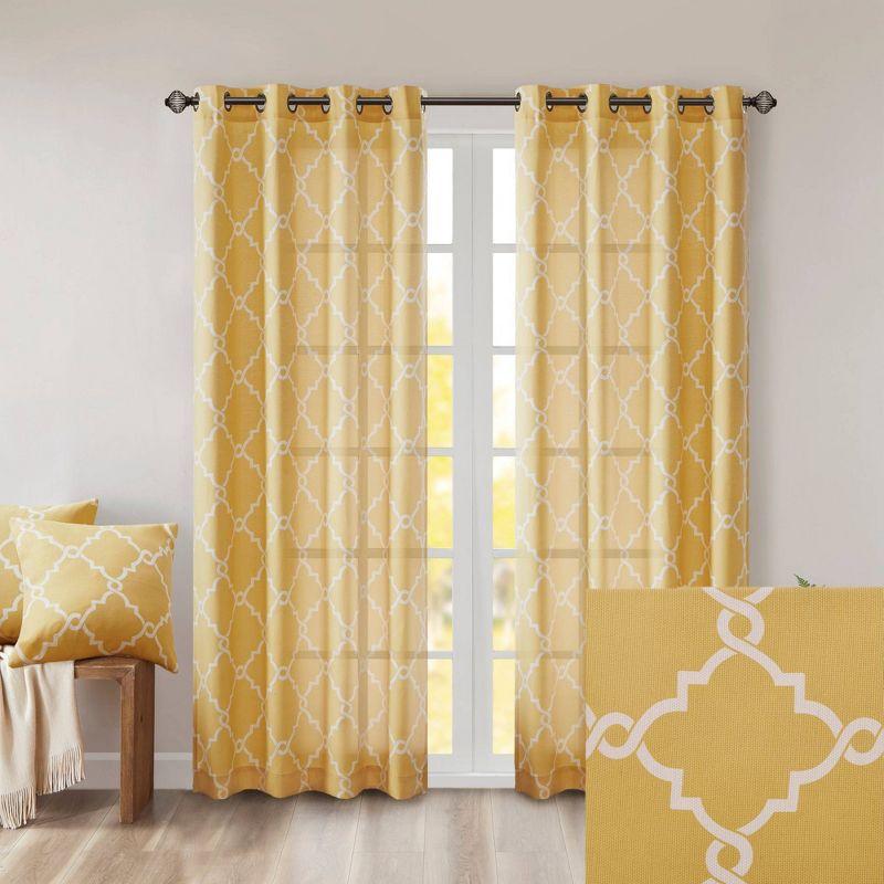 Fretwork Print Grommet Top Window Curtain Panel