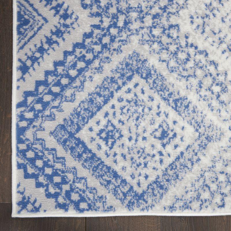 Bohemian Ivory Blue Geometric 2' x 3' Easy-Care Area Rug