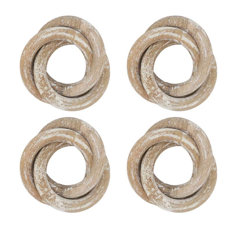 Saro Lifestyle Wooden Dinner Napkin Rings With Interlock Design, White, (Set of 4 pcs)