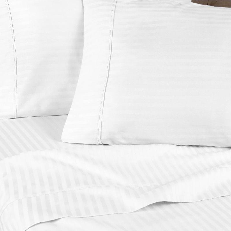 White Full Egyptian Cotton Deep Pocket Striped Sheet Set